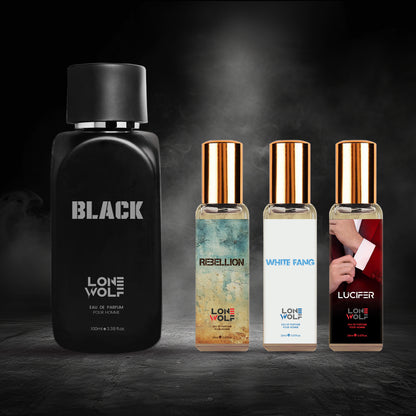 Black Eau De Parfum Pour Homme 100ml Lucifer 20ml, White Fang 20ml, Rebellion 20ml