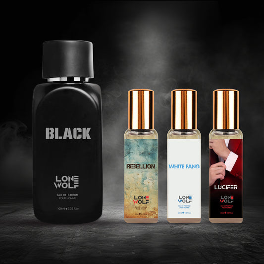Black Eau De Parfum Pour Homme 100ml Lucifer 20ml, White Fang 20ml, Rebellion 20ml