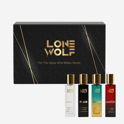 Lone Wolf - Pack of 4 Gift Box Eau De Parfum 20ml each. Whitefang | Rebellion | Black | Lucifer (total 80ml)