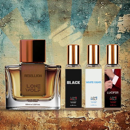 Rebellion Eau De Parfum Pour Homme 100ml Black 20ml, Lucifer 20ml, white fang20ml