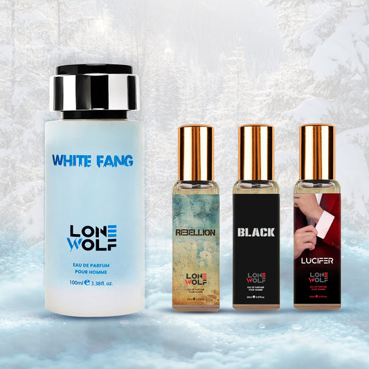 Lone Wolf Whitefang Parfum 100ml Rebellion 20ml Black 20ml Lucifer 20ml