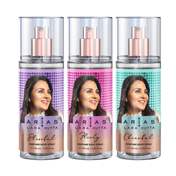 Arias Perfume Body Spray- Blissful, Flirty & Cheerful (Pack of 3)